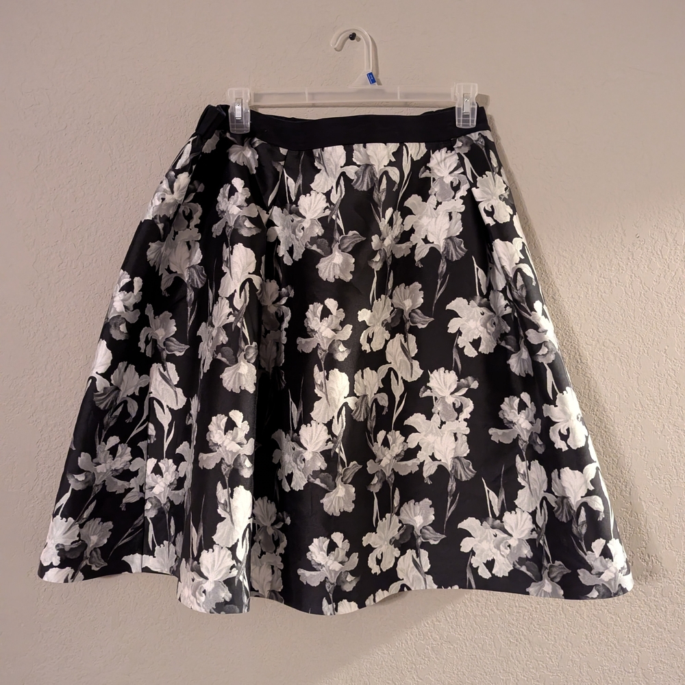Lane Bryant Black and White Floral Midi Skirt
